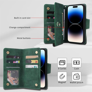 Dành Cho iphone 12 13 Mini 14 Plus Pro Max Ốp Lưng Lật Khe Cắm Thẻ Đứng Dây Kéo Da Ví Bao Da