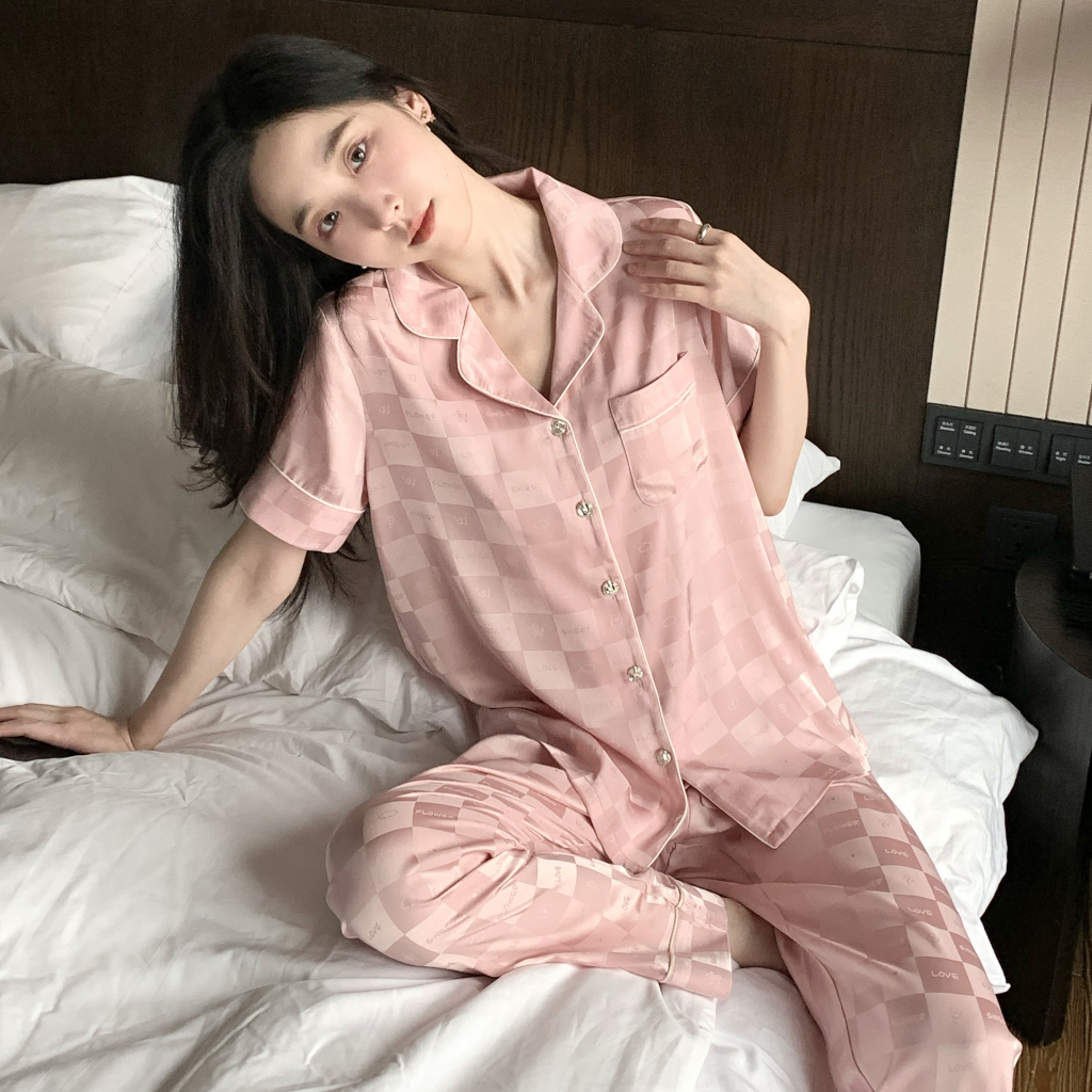 Váy Ngủ	Pyjama Bộ Đồ Ngủ Tay Ngắn Chất Lụa Lạnh Thời Trang Mùa Hè 2024 Cho Nữ luyoo32