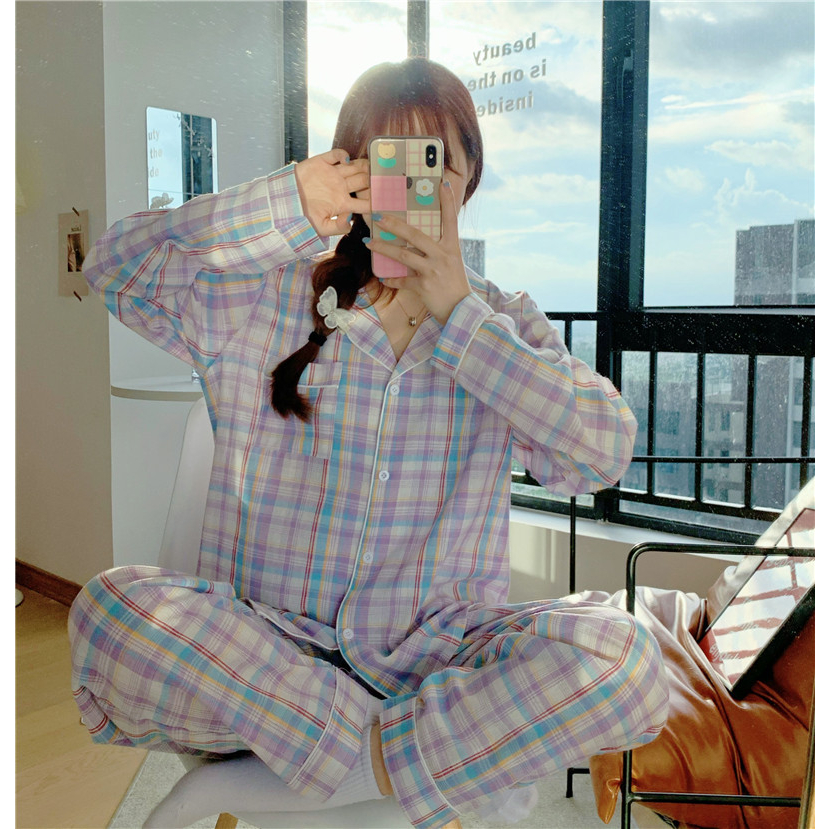 Váy Ngủ	Pyjama Bộ Đồ Ngủ Mặc Nhà Kẻ Sọc Thời Trang Xuân Thu Cho Nữ [luyoo32]