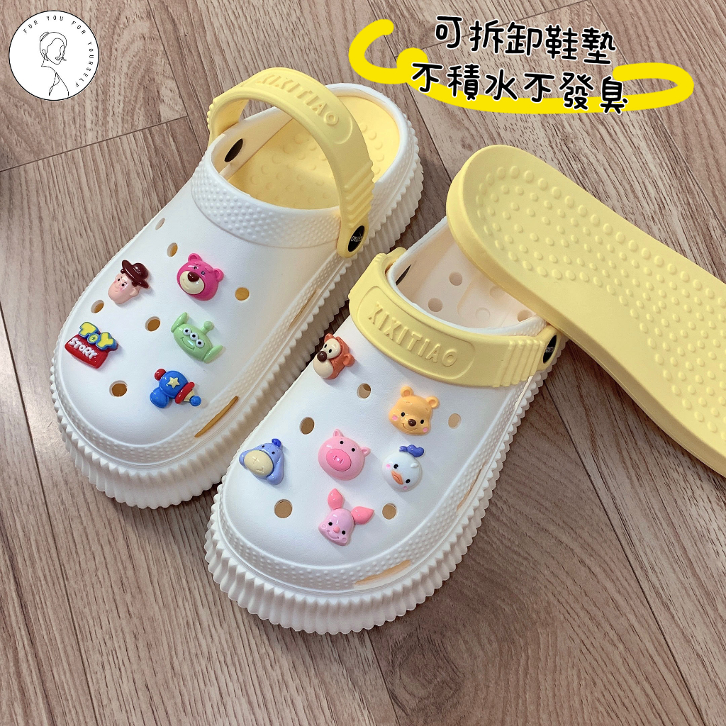 Chín Màu Tùy Chọn Lỗ Giày Busch Giày Baotou Dép Đế Dày Dép Có Thể Tháo Rời Đế Dày Tăng Chiều Cao Khử Mùi Chống Trơn Trượt Baotou Giày Đi Biển Mặc Ngoài Trời EV