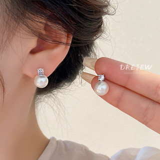 DREJEW Khuyên Tai Mạ Bạc 925 Đính Ngọc Trai Phong Cách Pháp Cổ Điển Thời Trang Cho Nữ