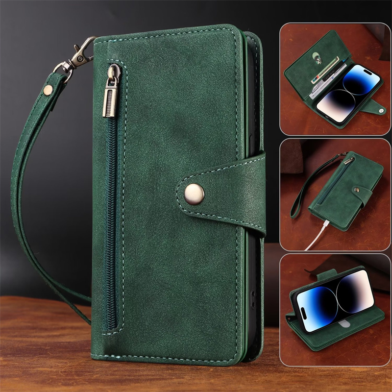 Vỏ Dây Kéo Cho Samsung Galaxy S20 S21 + Plus Lite Ultra S20fe S21fe Sang Trọng Mờ Ví Da Pu Khe Cắm Thẻ Flip Case Đứng Bìa Mềm