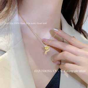 Vòng cổ nữ làm bằng titan cao cấp không gỉ mạ vàng 24k thiết kế mặt hồ ly phun cát lấp lánh quyến rũ sang trọng