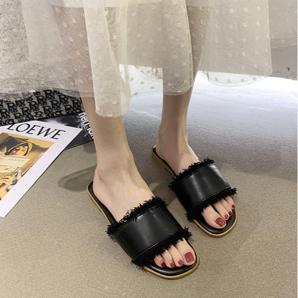 Dép Nữ Đế Bằng Phối Tua Rua Mỏng Thời Trang Thu Đông Hàn Quốc 2025 Cho Nữ Size 35-41