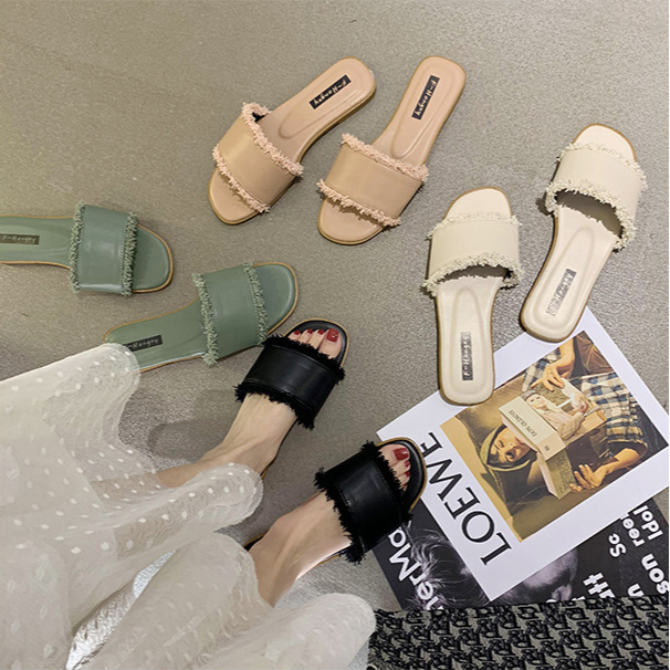 Dép Nữ Đế Bằng Phối Tua Rua Mỏng Thời Trang Thu Đông Hàn Quốc 2025 Cho Nữ Size 35-41