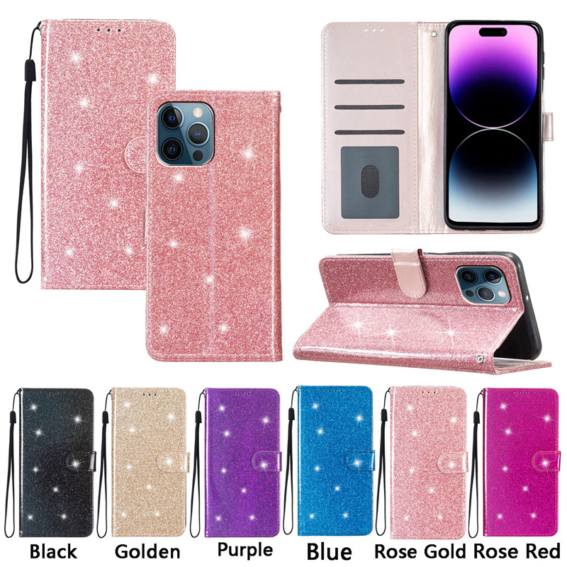 Ốp Lưng Cho Iphone 11 Pro 6 6s 7 8 Plus X Xr Xs Max Se 2 3 2020 Đế Lật PU Lấp Lánh Ví Da Khe Cắm Thẻ Bao Da