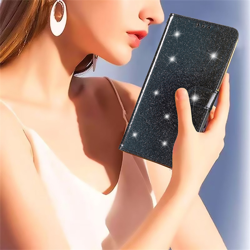 Ốp Lưng Cho Iphone 11 Pro 6 6s 7 8 Plus X Xr Xs Max Se 2 3 2020 Đế Lật PU Lấp Lánh Ví Da Khe Cắm Thẻ Bao Da