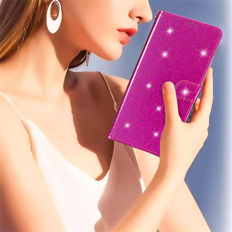 Ốp Điện Thoại Da Cho Iphone 12 13 Mini Pro Max Bling Lấp Lánh Mềm Chống Sốc Flip Case Cover