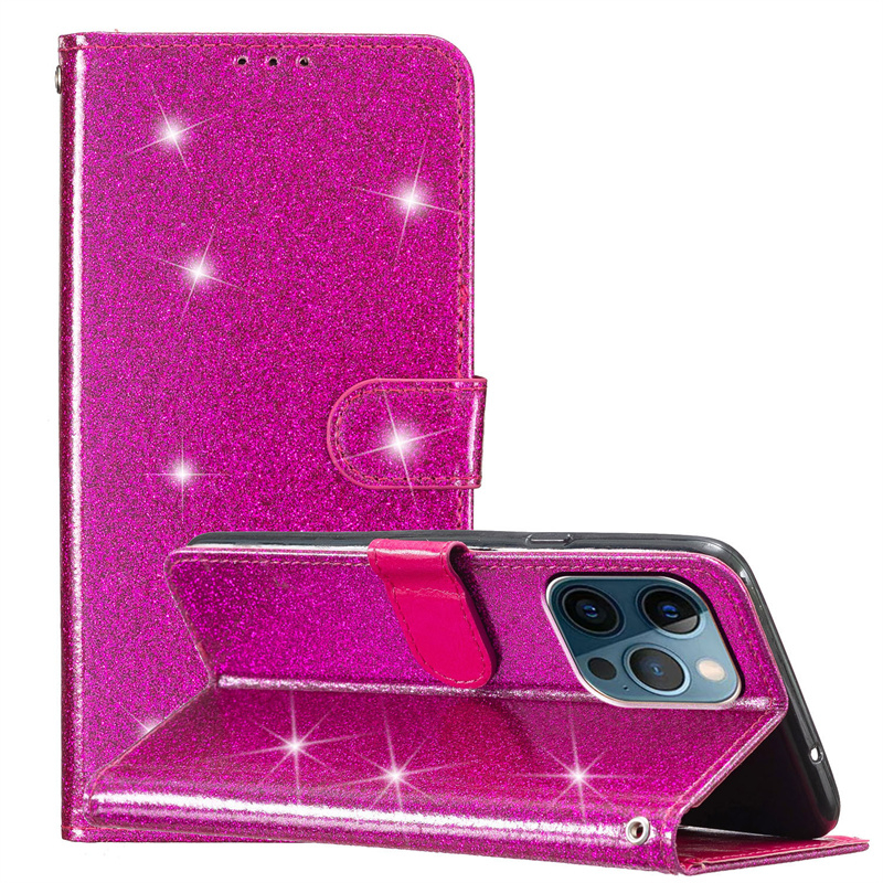 Ốp Điện Thoại Da Cho Iphone 12 13 Mini Pro Max Bling Lấp Lánh Mềm Chống Sốc Flip Case Cover
