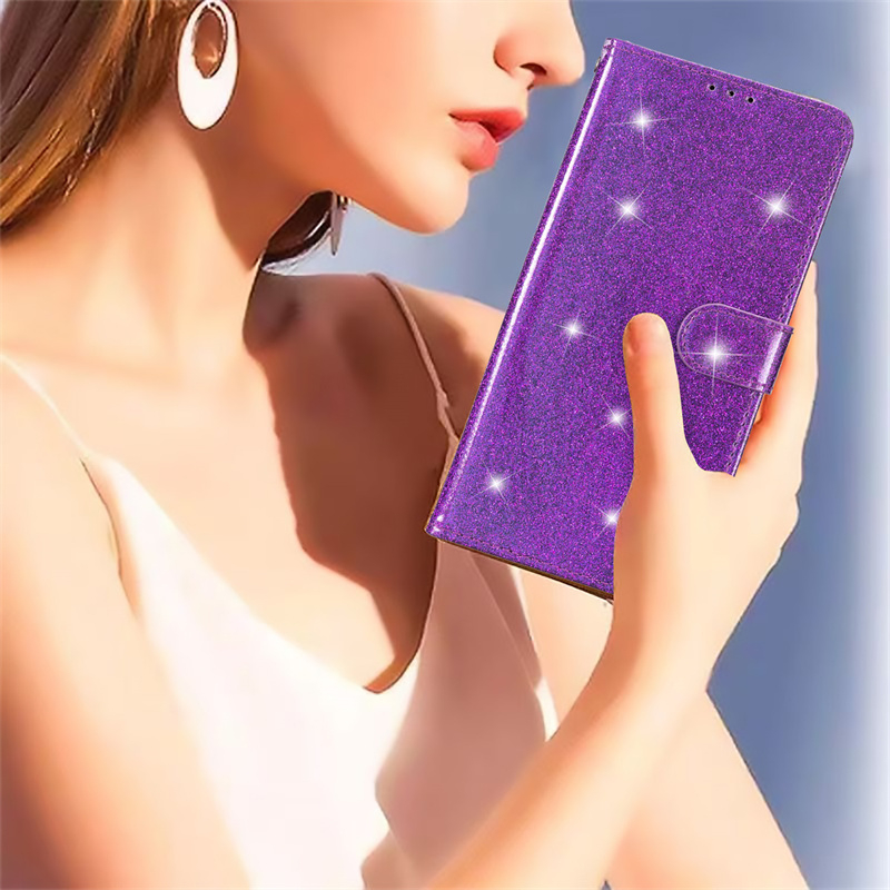 Dành Cho iphone 14 15 Plus Pro Max Flip Stand Case Cover PU Lấp Lánh Ví Da Khe Cắm Thẻ Vỏ Điện Thoại