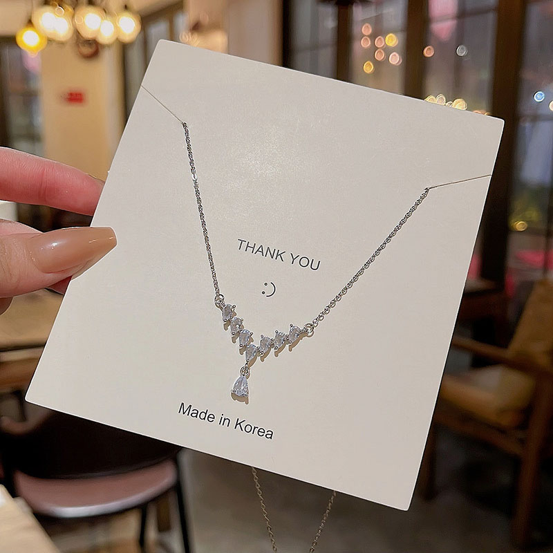 Mới Vòng Cổ choker Bằng Thép Titan Mặt Hình Giọt Nước Đính Đá zircon Thời Trang Cho Nữ