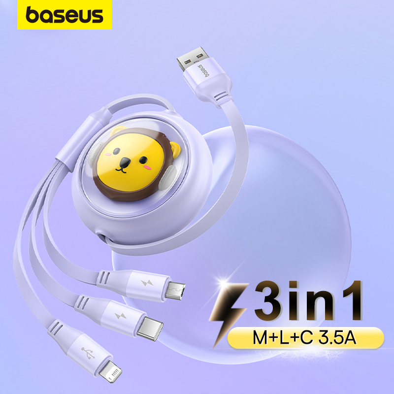 Cáp Sạc Nhanh / Truyền Dữ Liệu Baseus 3 Trong 1 Cổng usb Sang m + l + c 3.5a
