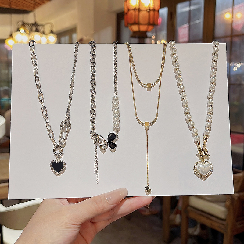 Vòng Cổ Ngọc Trai Hình Trái Tim và Thép Titan - Trang Sức Thời Trang Cho Nữ