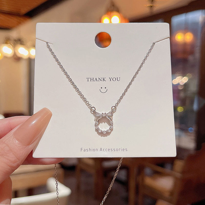 Sang Trọng Vòng Cổ choker Chất Liệu Thép Titan Mặt Hình Nơ Đính Đá zircon