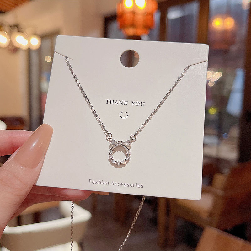 Sang Trọng Vòng Cổ choker Chất Liệu Thép Titan Mặt Hình Nơ Đính Đá zircon