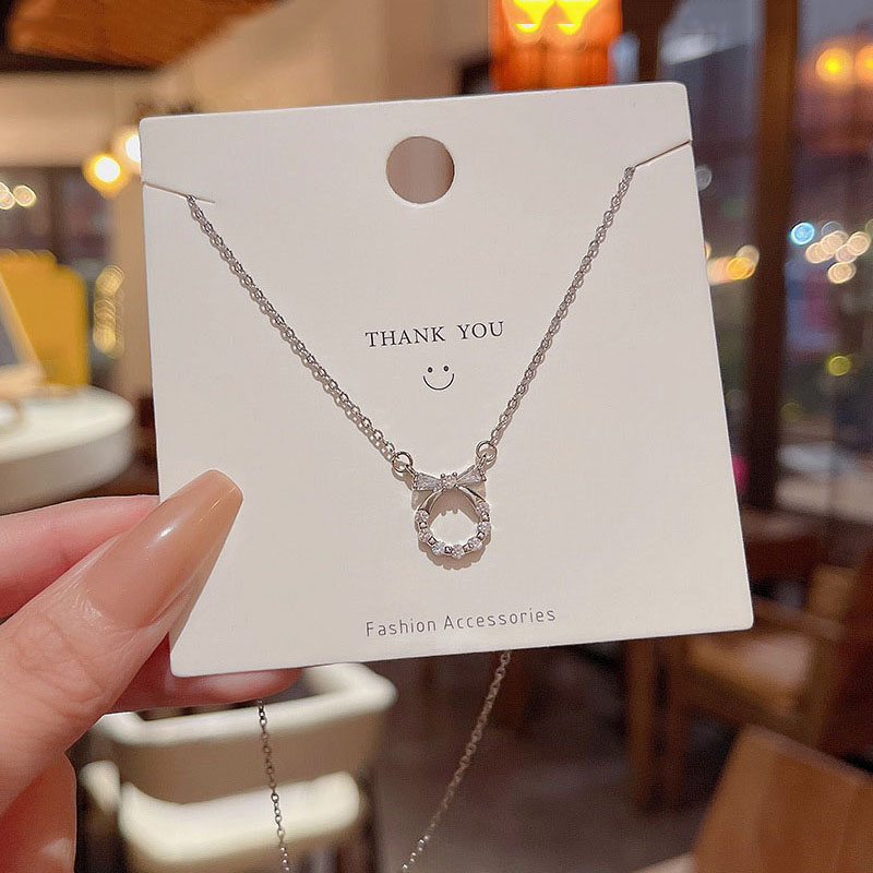 Sang Trọng Vòng Cổ choker Chất Liệu Thép Titan Mặt Hình Nơ Đính Đá zircon
