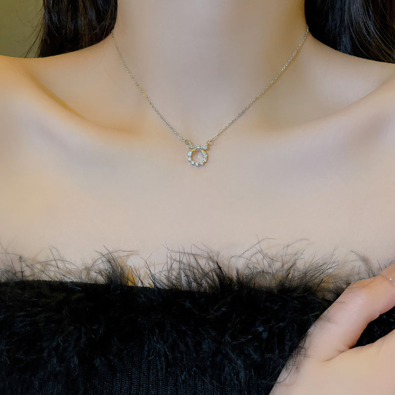 Sang Trọng Vòng Cổ choker Chất Liệu Thép Titan Mặt Hình Nơ Đính Đá zircon