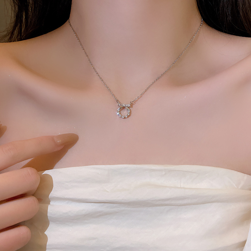 Sang Trọng Vòng Cổ choker Chất Liệu Thép Titan Mặt Hình Nơ Đính Đá zircon