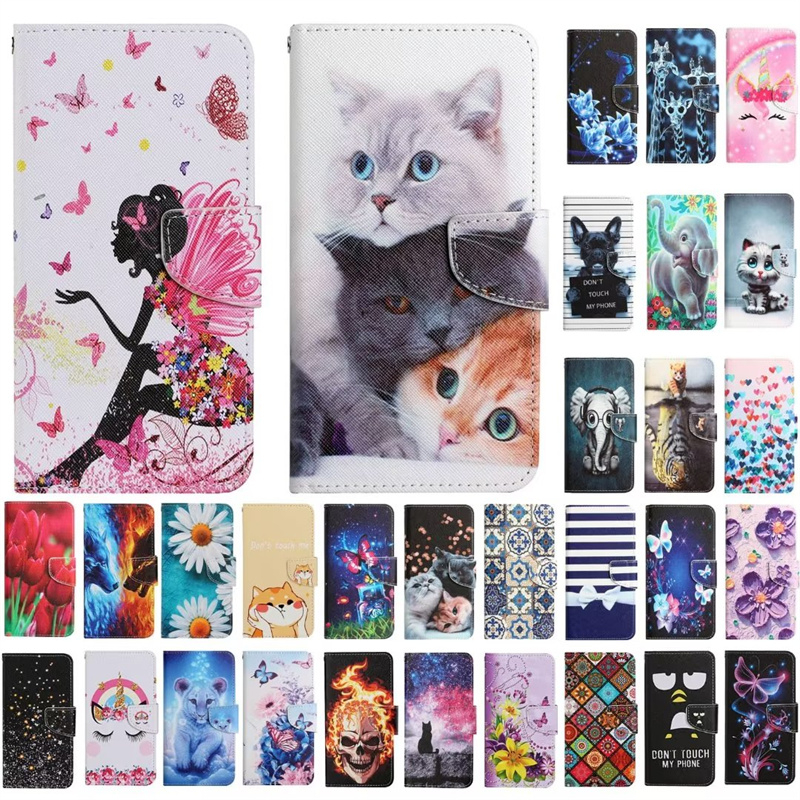 Ốp Lật Cho Samsung Galaxy S8 S9 S10 + Plus S10e Note20 Siêu Họa Tiết Hoạt Hình Tranh Da Ví Khe Cắm Thẻ Đứng