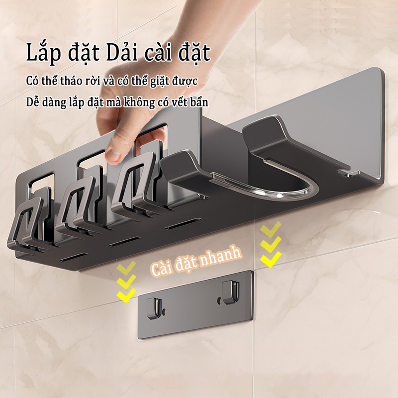 Ảnh Xám Giá đựng bàn chải đánh răng/máy sấy tóc MEIDOO không cần khoan gắn tường đa năng dễ sử dụng 3