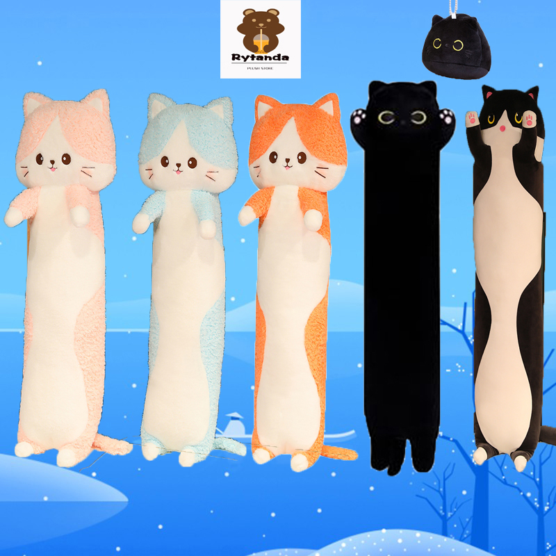 Rytanda Long black cat pillow Mèo đen ôm gối mèo búp bê dài mèo đen dễ thương mèo ôm gối Teddy gấu bông đồ chơi sang trọng cho trẻ em quà sinh