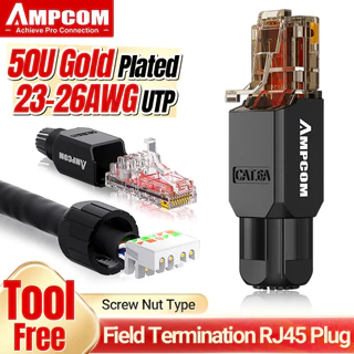 Ampcom RJ45 Tool-Less Connector Đầu nối Ethernet cắm mạng UTP, Không cần dụng cụ cho cáp Ethernet bị mắc kẹt CAT6A CAT