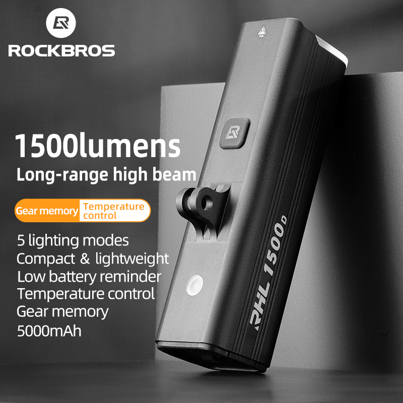 ROCKBROS Đèn Pha Xe Đạp 1500 Lumen IPX6 Chống Thấm Nước Sạc Đèn Flash Phụ Kiện