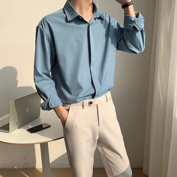 Đẹp Trai Drape Áo Sơ Mi Dài Tay Nam M-3XL Năm Màu Thu Đông Mỏng Phong Cách Chống Nắng Áo Sơ Mi Nam Áo Sơ Mi Trang Trọng Màu Trơn Che Khuyết Điểm Áo Sơ Mi Nam Nhẹ Phong Cách Trưởng Thành Drape Áo Sơ Mi