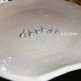 DREJEW 6pcs set Bông tai zircon tròn kim bạc 925 nhỏ và nhẹ sang trọng đơn hoa tai giản thời trang thiết kế đi lại cảm giác không gây dị ứng khuyên tai bạc