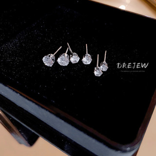 DREJEW 6pcs set Bông tai zircon tròn kim bạc 925 nhỏ và nhẹ sang trọng đơn hoa tai giản thời trang thiết kế đi lại cảm giác không gây dị ứng khuyên tai bạc