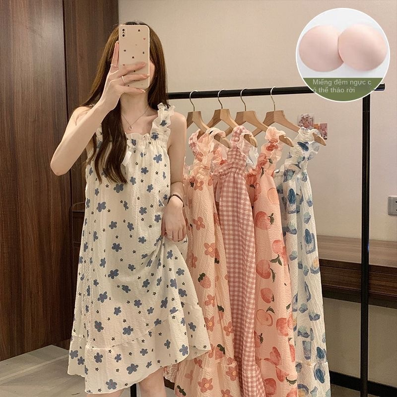 Váy ngủ 2 dây Suông  Đầm Ngủ Sát Nách Vải Cotton Có Mút Đệm Ngực Tháo Rời Được 100kg Thời Trang Mùa Hè Dễ Thương Cho Nữ Lff0626