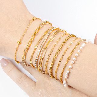 Vòng cổ Mắt Xích Bằng Thép Không Gỉ Mạ Vàng 18k Nhiều Kiểu Dáng Chất Lượng Cao