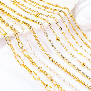 Vòng cổ Mắt Xích Bằng Thép Không Gỉ Mạ Vàng 18k Nhiều Kiểu Dáng Chất Lượng Cao