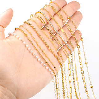 Vòng cổ Mắt Xích Bằng Thép Không Gỉ Mạ Vàng 18k Nhiều Kiểu Dáng Chất Lượng Cao