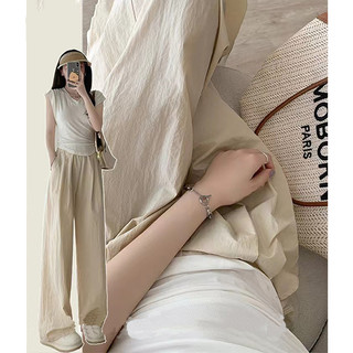 ZHELIHANGFEI Quần cotton Lanh Ống Rộng Lưng Cao Thời Trang Mùa Hè Nhật Bản Dành Cho Nữ