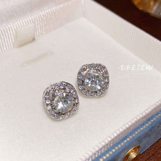 DREJEW Bông Tai Mạ Bạc 925 Đính Kim Cương Kiểu Hình Học Đơn Giản Sang Trọng Phong Cách Hàn Quốc Cho Nữ