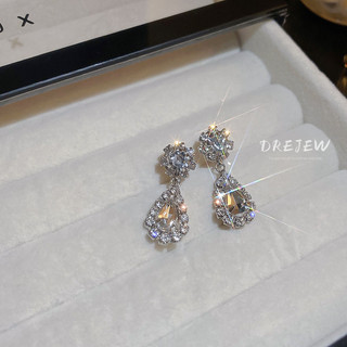 DREJEW 3 Chiếc Thời Trang Đính Kim Cương Giọt Nước Tua Rua Vòng Cổ Bông Tai Bộ Hai Mảnh Ánh Sáng Sang Trọng Tính Khí Xương Đòn Dây Chuyền Cao Cấp Cảm Giác Vòng Cổ Nữ