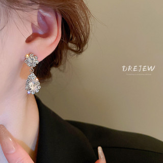 DREJEW 3 Chiếc Thời Trang Đính Kim Cương Giọt Nước Tua Rua Vòng Cổ Bông Tai Bộ Hai Mảnh Ánh Sáng Sang Trọng Tính Khí Xương Đòn Dây Chuyền Cao Cấp Cảm Giác Vòng Cổ Nữ