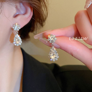 DREJEW 3 Chiếc Thời Trang Đính Kim Cương Giọt Nước Tua Rua Vòng Cổ Bông Tai Bộ Hai Mảnh Ánh Sáng Sang Trọng Tính Khí Xương Đòn Dây Chuyền Cao Cấp Cảm Giác Vòng Cổ Nữ