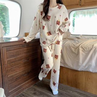Bộ Đồ Ngủ In Họa Tiết Chú Gấu Dễ Thương Thoải Mái Thời Trang Thu Đông Cho Nữ
