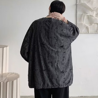 Mỹ Retro Mờ Rách Dài Tay Áo Thun Hip-Hop Dạo Phố Đẹp Trai Chiên Phố Cổ Tròn Áo Thun Phong Cách Tối Hủy Diệt Phong Cách Thanh Thiếu Niên Rời Top Nam