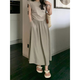 ZHELIHANGFEI Chân Váy Chữ A Xếp Ly Lưng Thun Cao Thời Trang Nữ