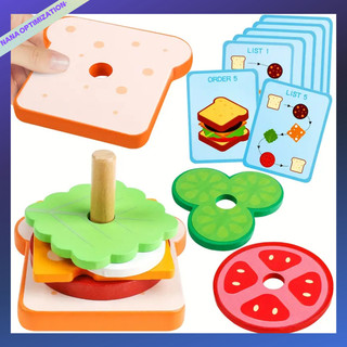 Đồ Chơi Bánh sandwich Bằng Gỗ Có Thẻ Phát Sáng Dành Cho Trẻ Em 3 Tuổi