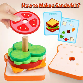Đồ Chơi Bánh sandwich Bằng Gỗ Có Thẻ Phát Sáng Dành Cho Trẻ Em 3 Tuổi