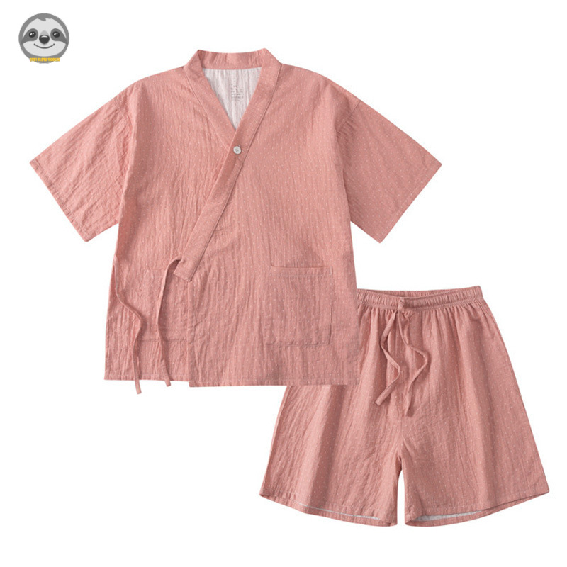 Bộ Đồ Ngủ Pijama Vải cotton / Quần Đùi Chấm Bi / Tay Ngắn Dáng Rộng Phong Cách muji Nhật Bản Cho Nữ