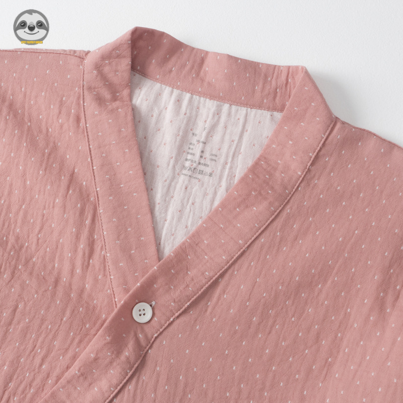 Bộ Đồ Ngủ Pijama Vải cotton / Quần Đùi Chấm Bi / Tay Ngắn Dáng Rộng Phong Cách muji Nhật Bản Cho Nữ