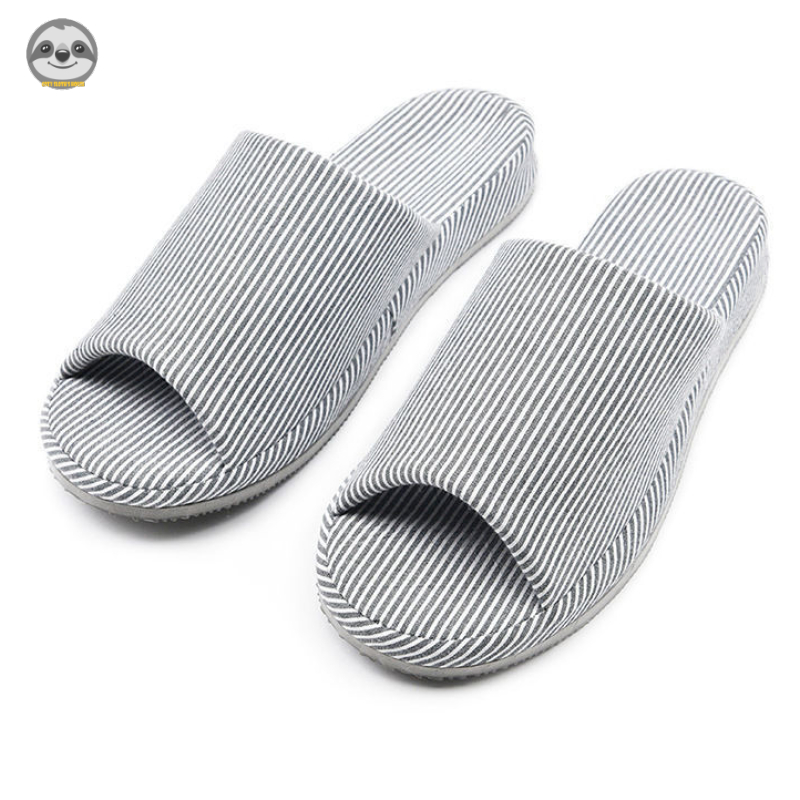 [Hàng có sẵn] Phong cách Muji Nhật Bản / Dép đế dày sọc / Dép gia đình cotton nguyên chất / Bộ-