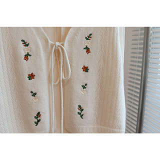 Áo sweater Dệt Kim Sát Nách Dáng Rộng Cổ Chữ v Thêu Hoa Phong Cách Hàn Quốc Cho Nữ