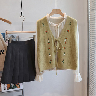 Áo sweater Dệt Kim Sát Nách Dáng Rộng Cổ Chữ v Thêu Hoa Phong Cách Hàn Quốc Cho Nữ