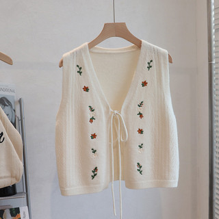 Áo sweater Dệt Kim Sát Nách Dáng Rộng Cổ Chữ v Thêu Hoa Phong Cách Hàn Quốc Cho Nữ